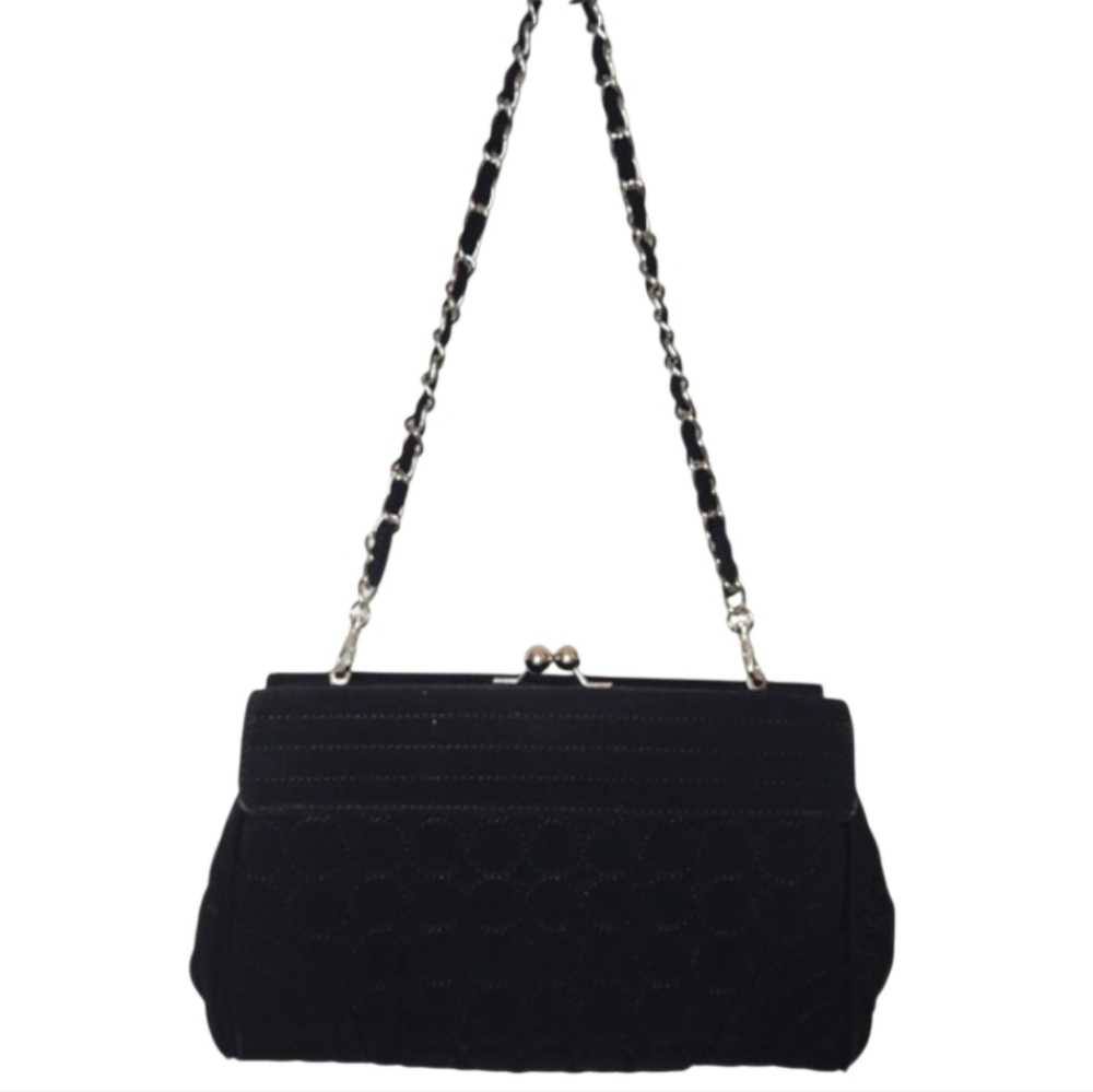 Vera Bradley Quilted Circle Black Textured Clutch with Removable Chain Strap